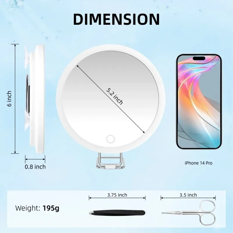 Işıklı 6 İnç Büyüteçli Ayna 5-30X 360\'lü Taşınabilir Seyahat Büyütülmüş Ayna ° Ayarlanabilir Stand ve Vantuz