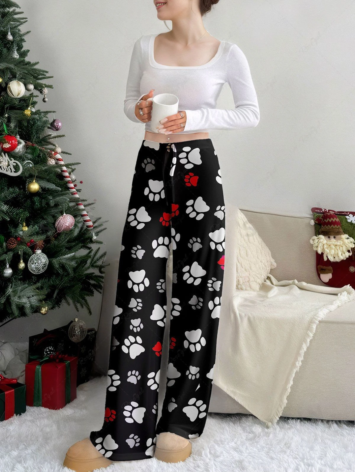 Halloween Printed Drawstring Elastic Waist Loose Straight Tube Home Casual Sports Men's and Women's Pants