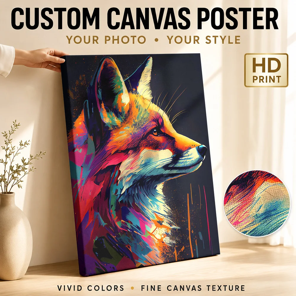 Fox Wildlife Portrait Gallery Wrapped Canvas Print Customized Photo Vivid Multicolor Wall Art For Living Room Housewarming Gift