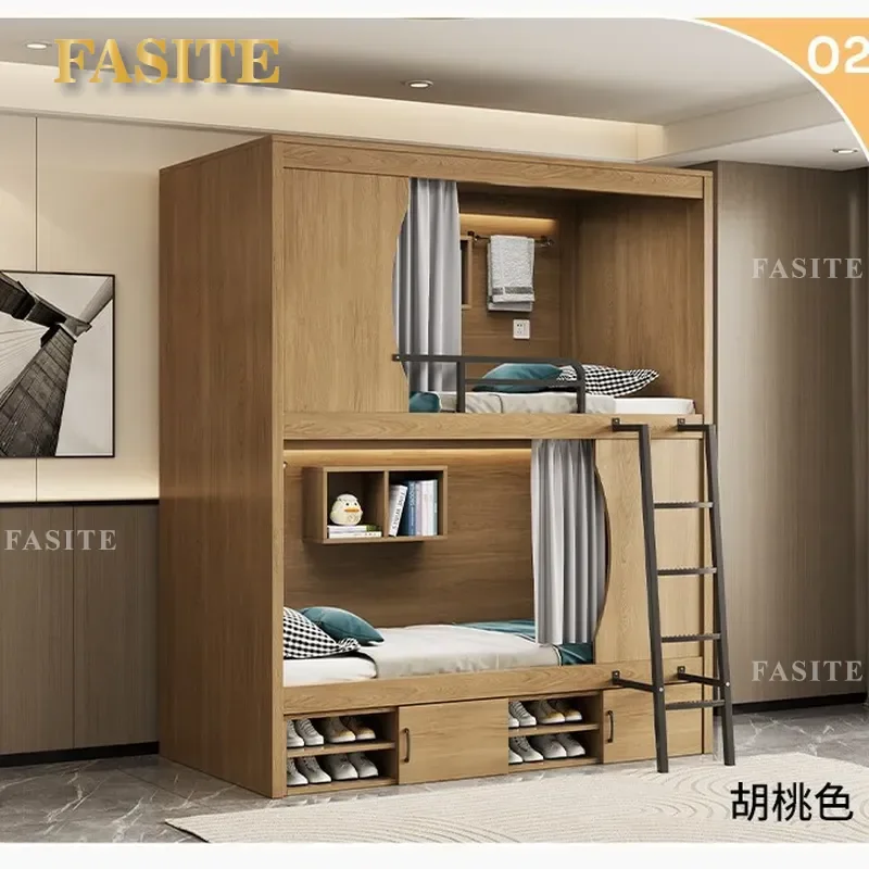 For Student Dormitory Youth Hostel Small Apartment Space Saving Bunk Bed High Low Bed with Independent Access Capsule Design