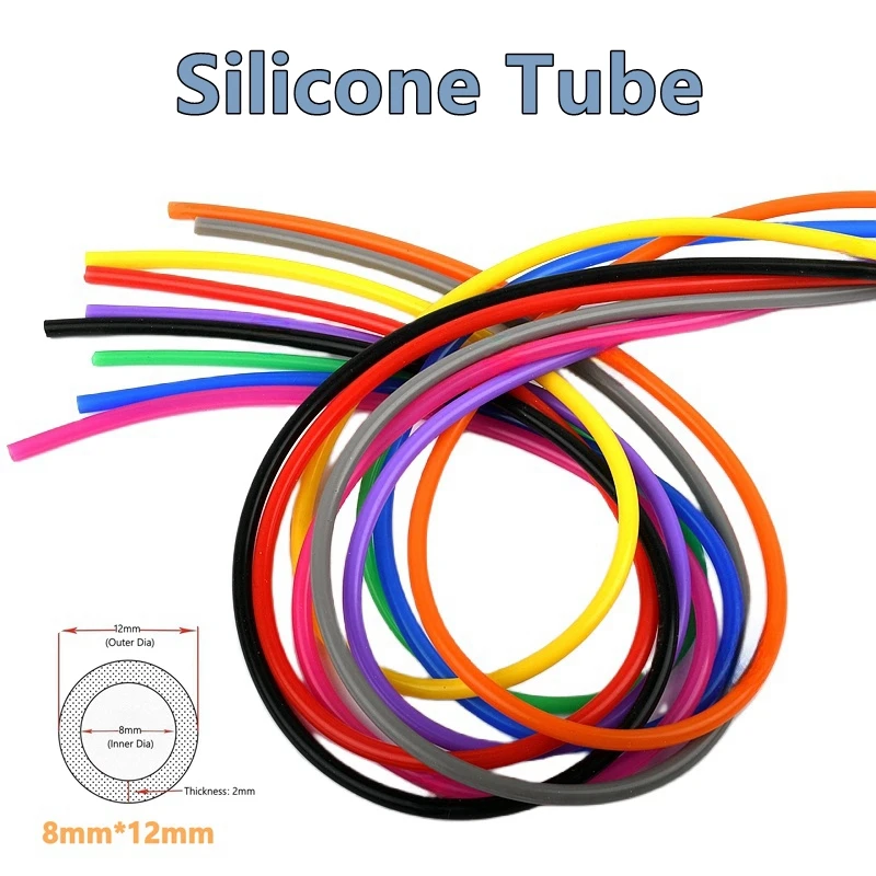 Flexible Food Grade Silicone Tube Safety Drink Pipe Water Connector Colorful Plumbing Pipe Soft 1/5 Meters I.D 8mm O.D 12mm