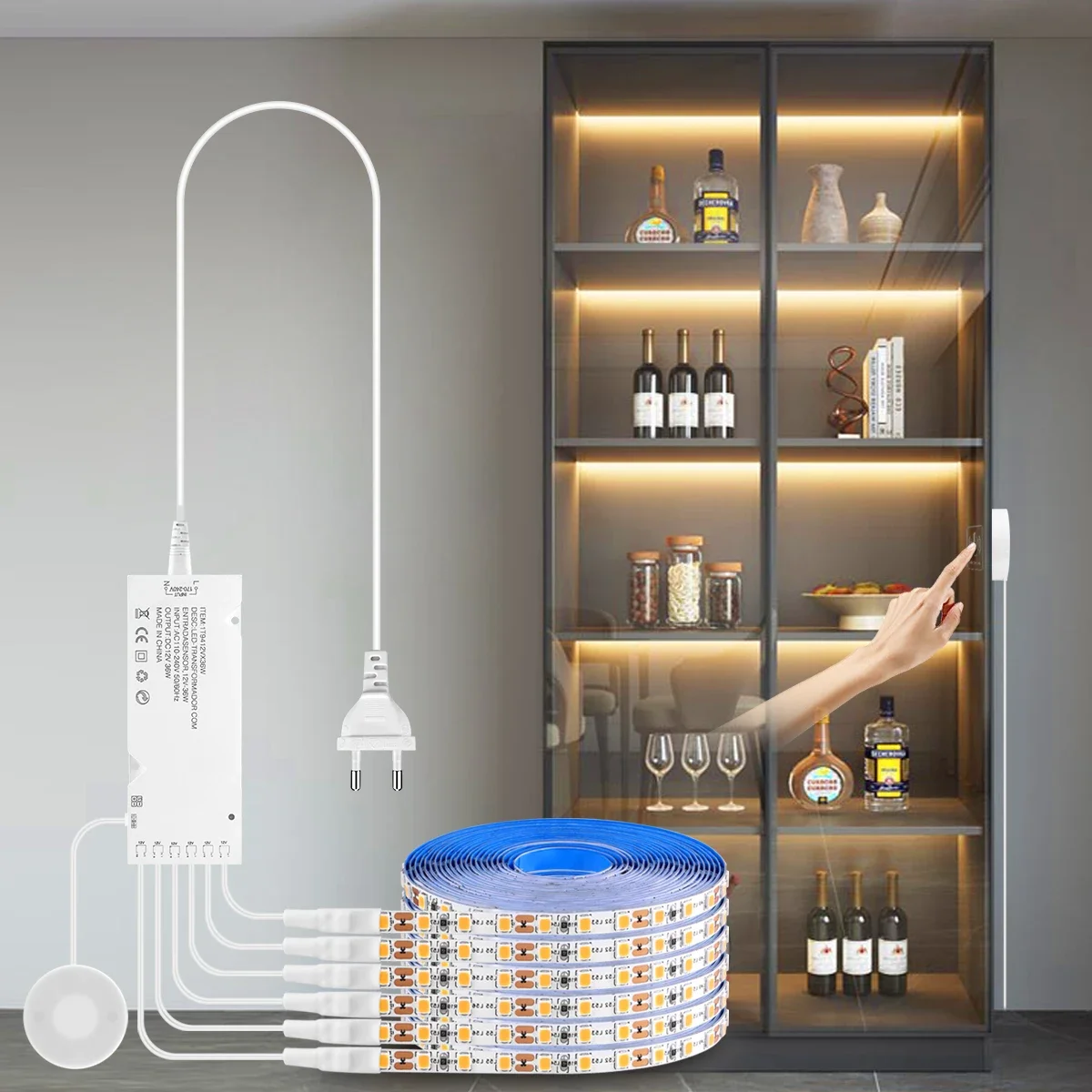 Conjunto de luz de tira led sob o armário, 1-10 peças com digitalização manual regulável e interruptor com sensor de movimento sensível ao toque smd2835 para armário de exibição de cozinha