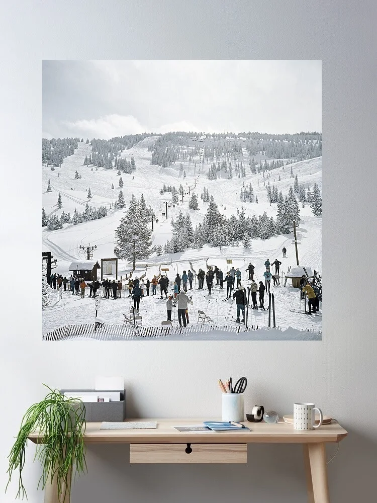 Slim Aarons 'Skiing In Vail' Print Art Canvas Poster, Living Room, Home Wall Decor Picture