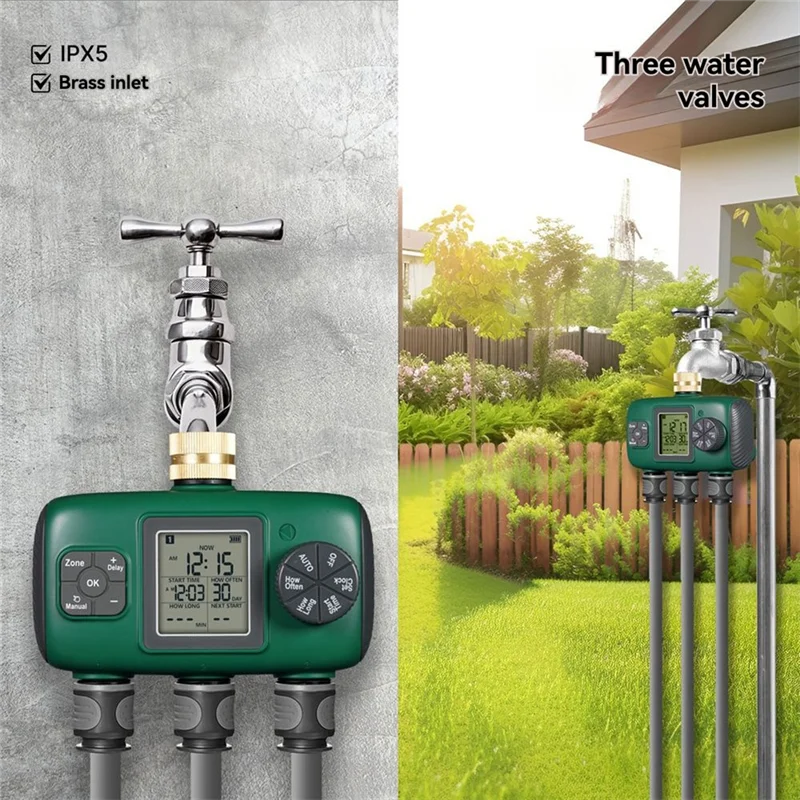 WHYY-3-Way Independent Control Automatic Water Timer, NH3/4Inch External Thread For Efficient Garden Irrigation