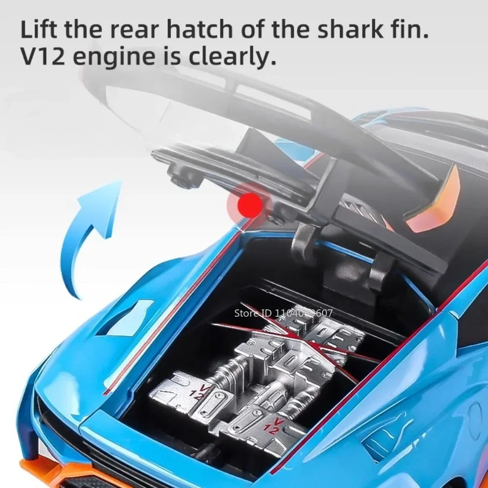 Huracan STO SVJ63 – modèle de voiture de sport 1:24, jouet Miniature en alliage moulé sous pression, portes ouvertes, son lumineux, supercar, décoration de la maison