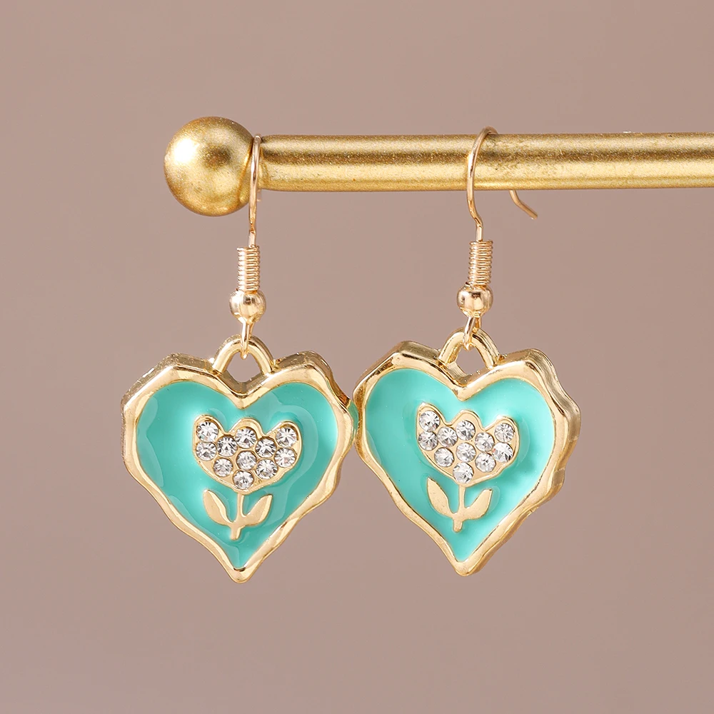 Aihua Romantische Niedliche Rosenblüten-Herz-Ohrringe für Frauen Bunte Kristall-Herz-Ohrringe Freundin Mode-Schmuck-Accessoires – Detail 3