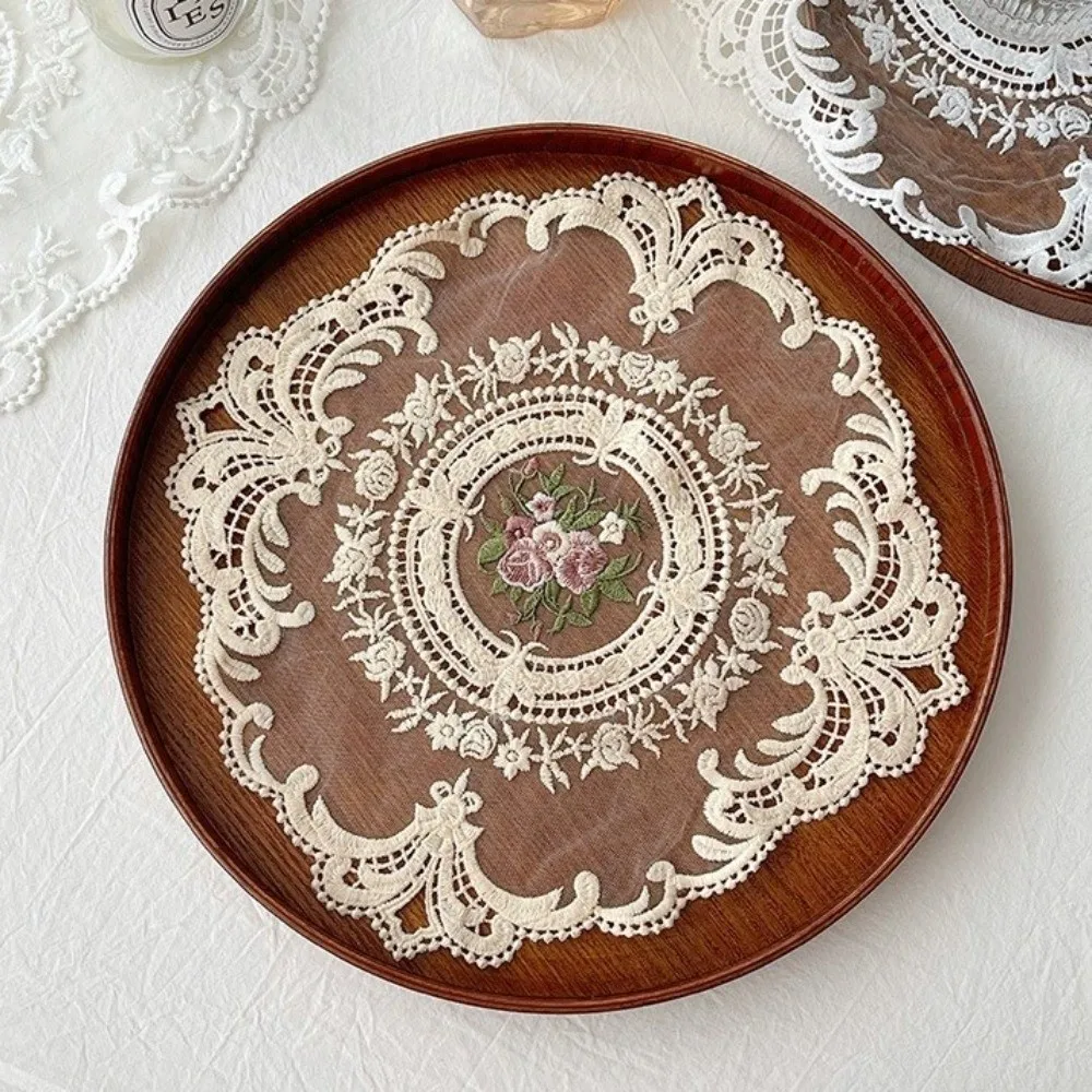 Luxury Lace Dining Table Cover Round Heat Resistant Coffee Coaster Doily White Napkin Placemat Beside Table
