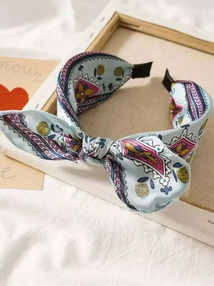 European & American Style Bow Headband For Women, Retro Turban Wide Hairband With Rabbit Ears Hair Accessories, Hair Hoop ,Head
