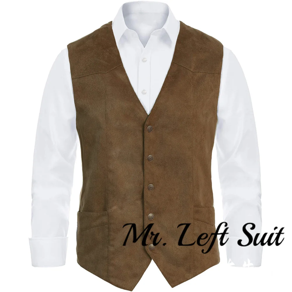 Men\'s 5 Button Suede Vest Single Breasted Slim Fit Waistcoat Casual Western Jacket Formal Men Clothing Steampunk Clothing