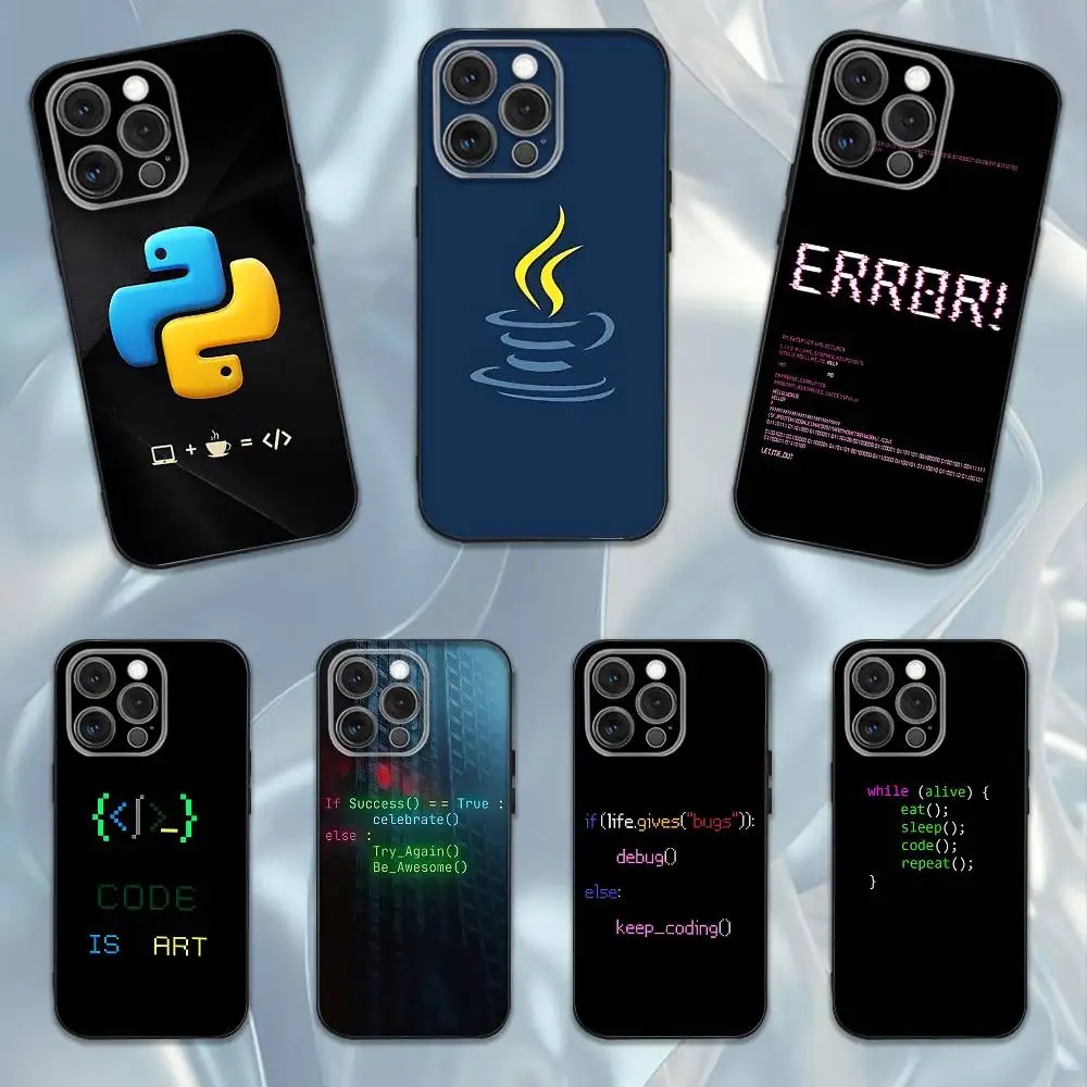 

Programming Java Language art Phone Case For iPhone 17,16,15,14,13,12,Pro,Max,Plus,E,SE4,Air,Mini Black Soft Box