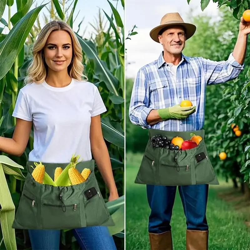 Adjustable Waist Gardening Apron Tool Bag for Harvesting Drawstring Bag X3UC