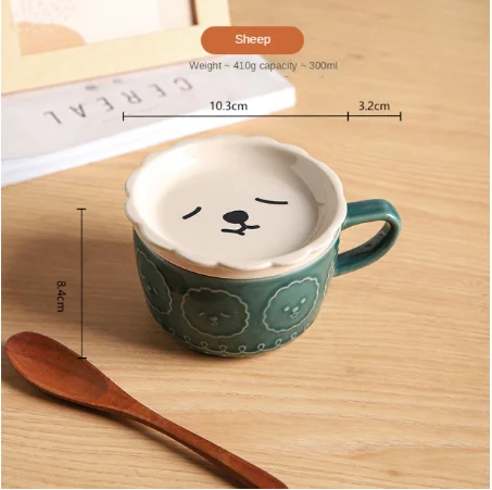 Porcelain Cute Animal Cat Mug Coffee Mug Ceramic With Lid Japanese Cartoon