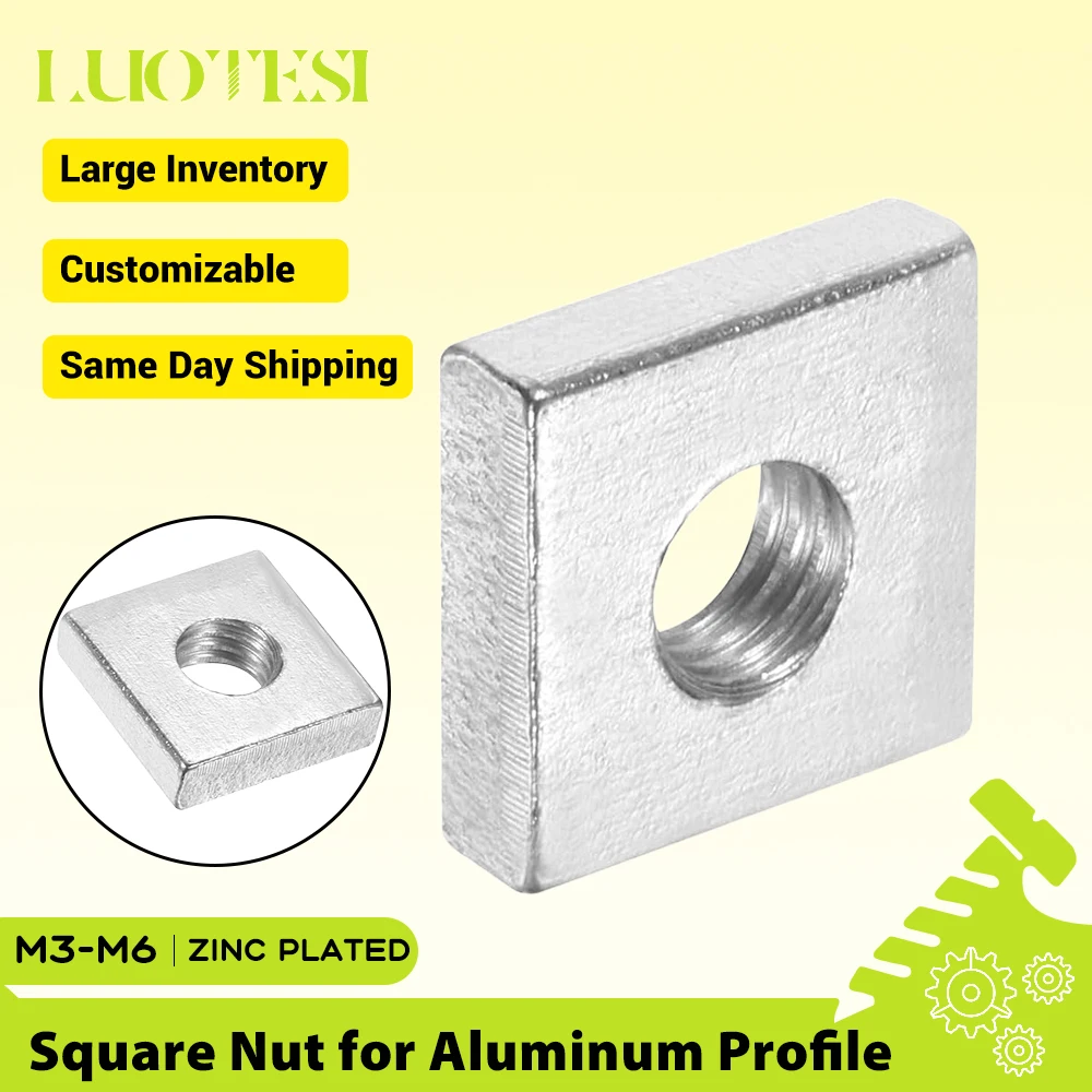 Rectangular Nuts Square Nuts Thin Slider Block Nuts Zinc-Plated Carbon Steel M3 M4 M5 M6 for Aluminum Profile Accessory DIN562
