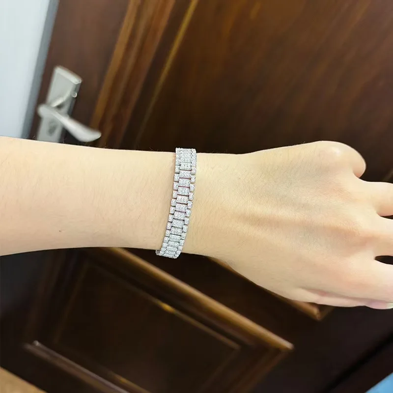 Moissanite watch chain bracelet couple 925 silver niche design simple and versatile full diamond shining fashion gift