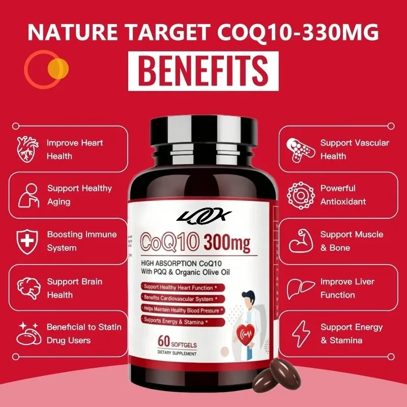 Coenzyme Q10-300mg Soft Capsules High Absorption Antioxidant Immune Energy Health Support 60 Capsules