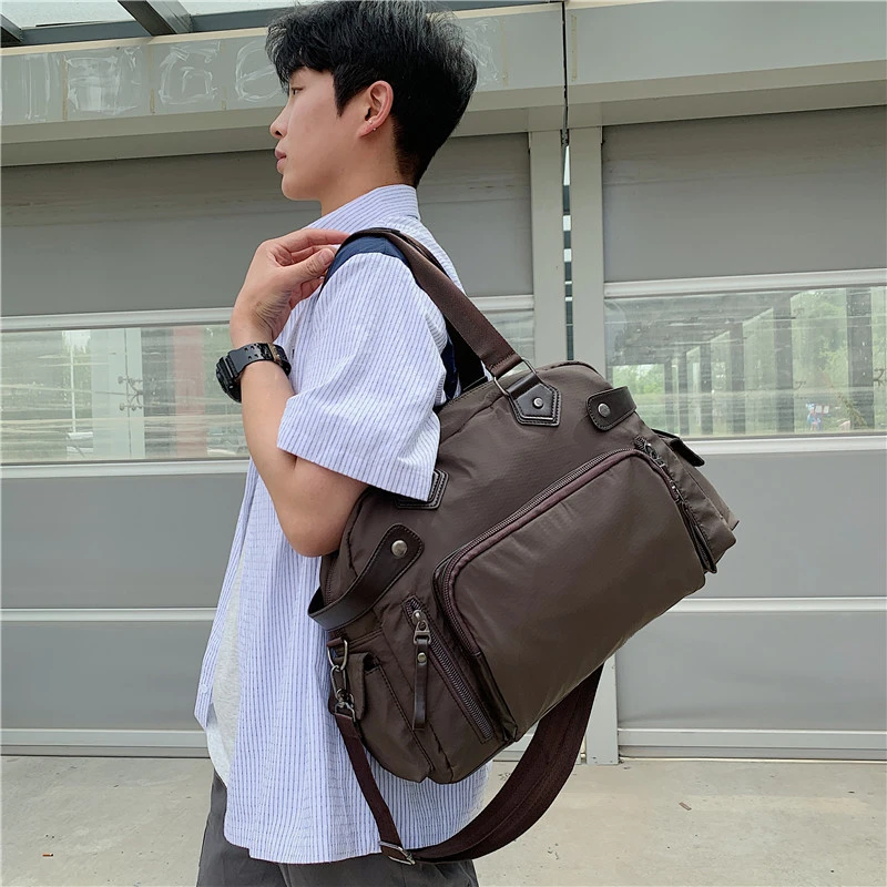 new nylon men\'s travel handbag Shoulder bag Luxury waterproof Large Capacity carrier combined Boston travel bag Coffee blue 01