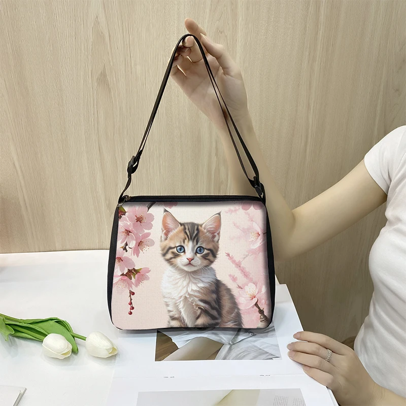 Cute Kitten Painting Shoulder Bags Butterfly Flowers Cat Women Crossbody Bags Handbag Phone Holder Messenger Bag for Travel