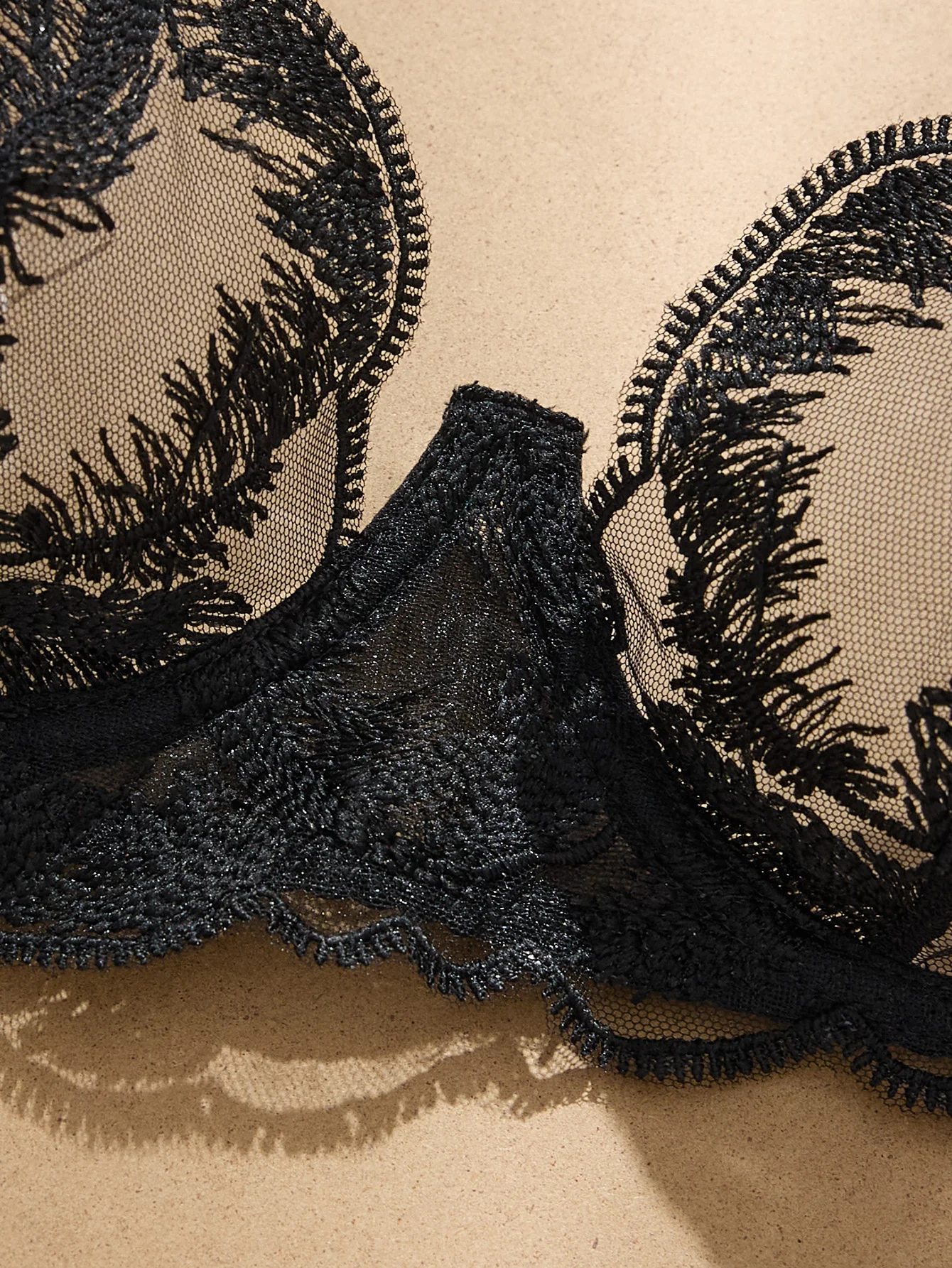 Black Feathers Comfortable Underwear Set Soft And Stylish Women's Intimate Apparel Ensemble image 3