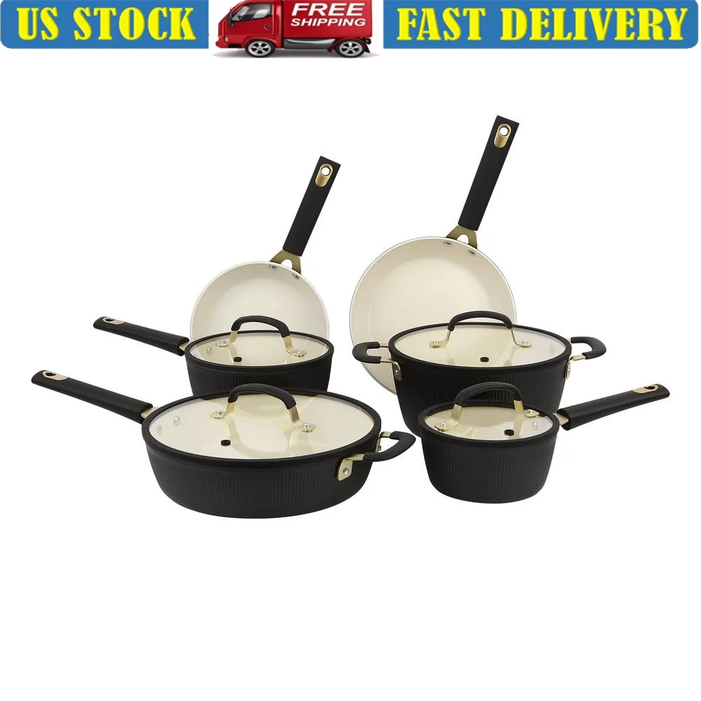 

Nonstick Ceramic Cookware Set 10 Pcs Forged Aluminum Cookware Ideal Induction and Everyday Use Fast Heating Easy Clean Up