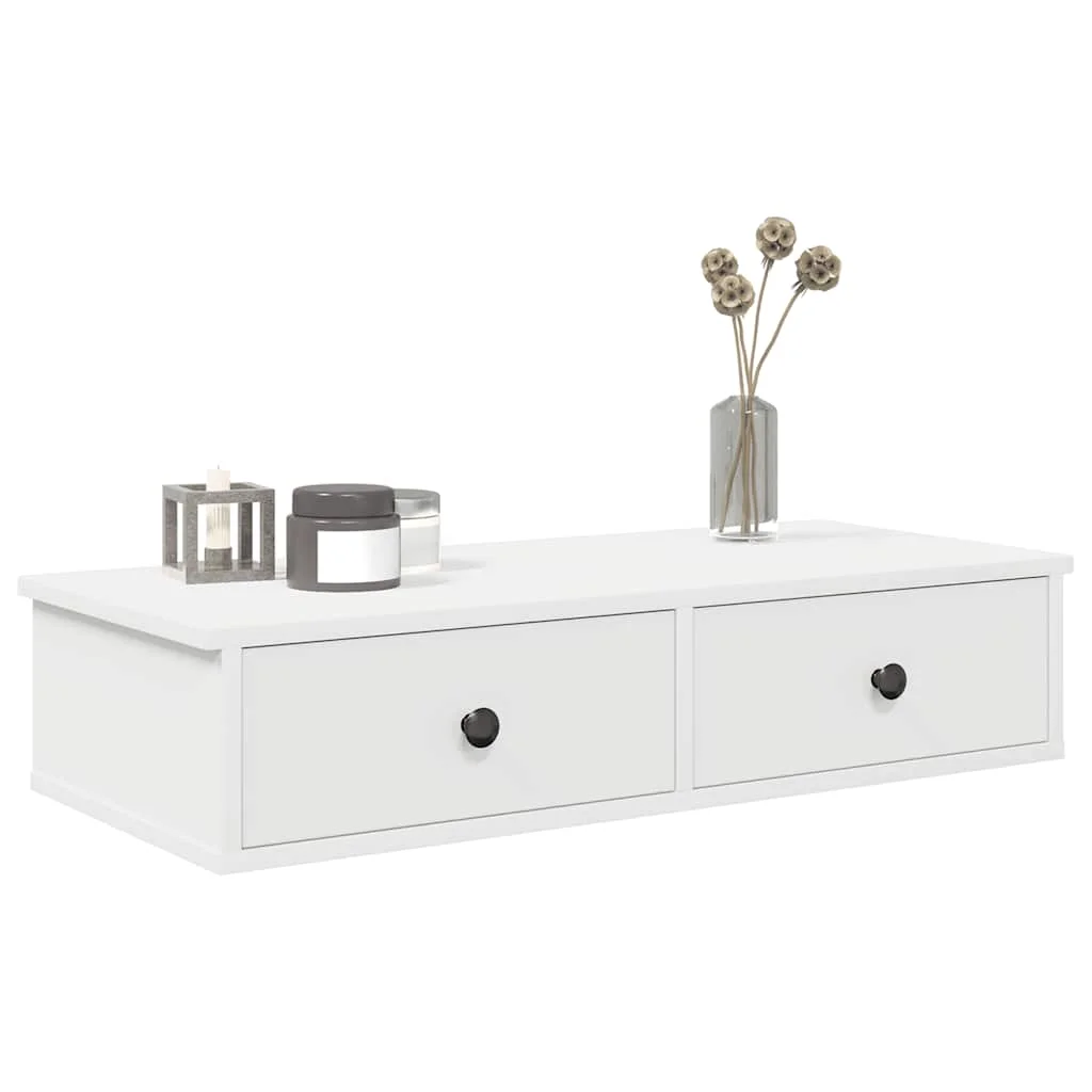 Étagère murale avec tiroirs, blanc, 80x34x17 cm, support de rangement en bois d'ingénierie, décoration de maison ou murale, mur de salon flottant
