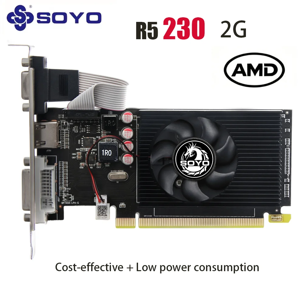 

SOYO Graphics Cards AMD Radeon LP R5 230 2G GDDR3 64bit VGA*1 DVI*1 Video Card For Desktop Gaming Computer GPU R5 230