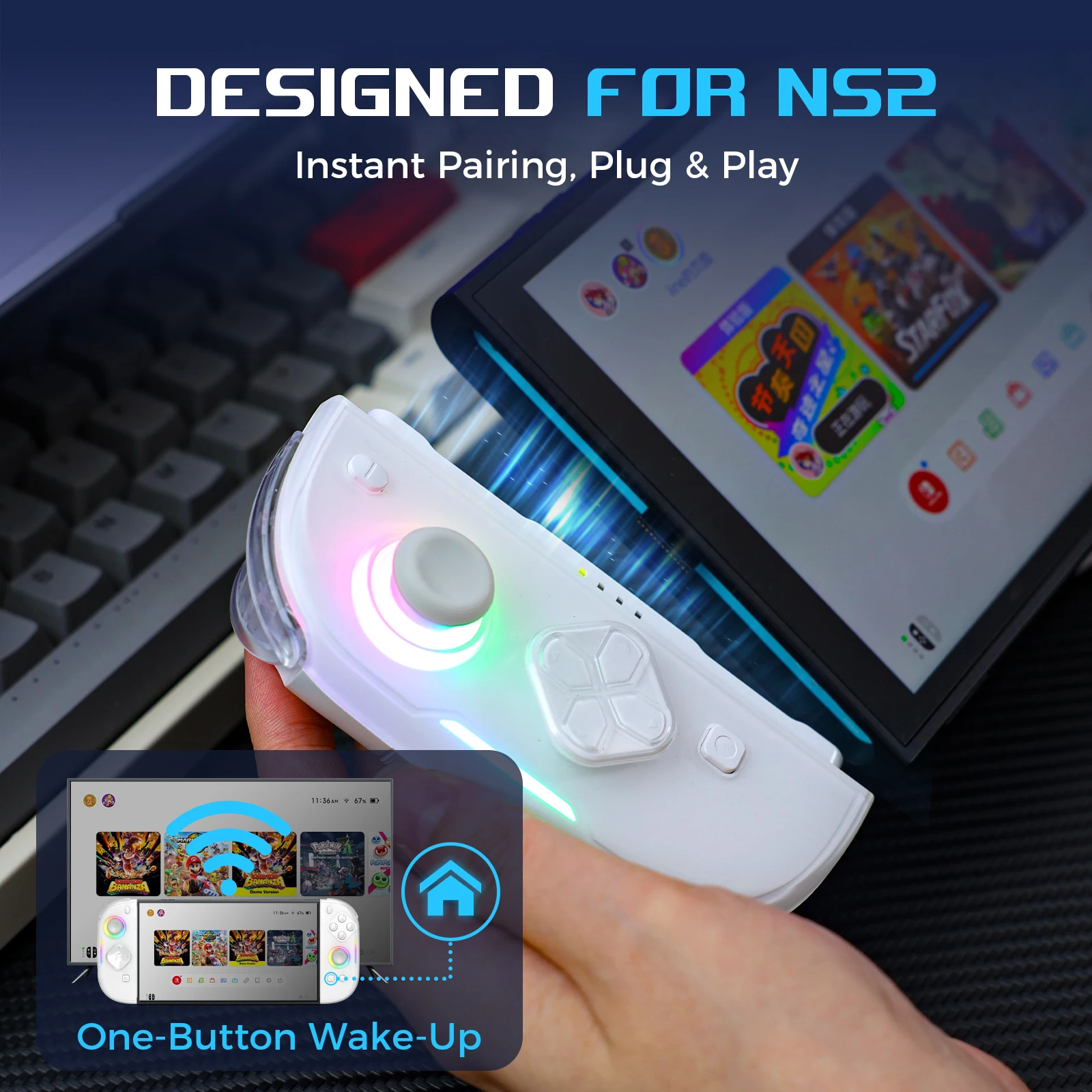IINE Twin Lumina Switch 2 Wireless Joypad For Switch 2 RGB Wireless Knight Left and Right Controller Hall Joystick Gamepad