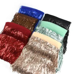 1Yards 20cm Glitter Sequin Tassel Lace Fabric Embroidered Fringe Trim Ribbon DIY Dance Performance Dresses Decor Accessories