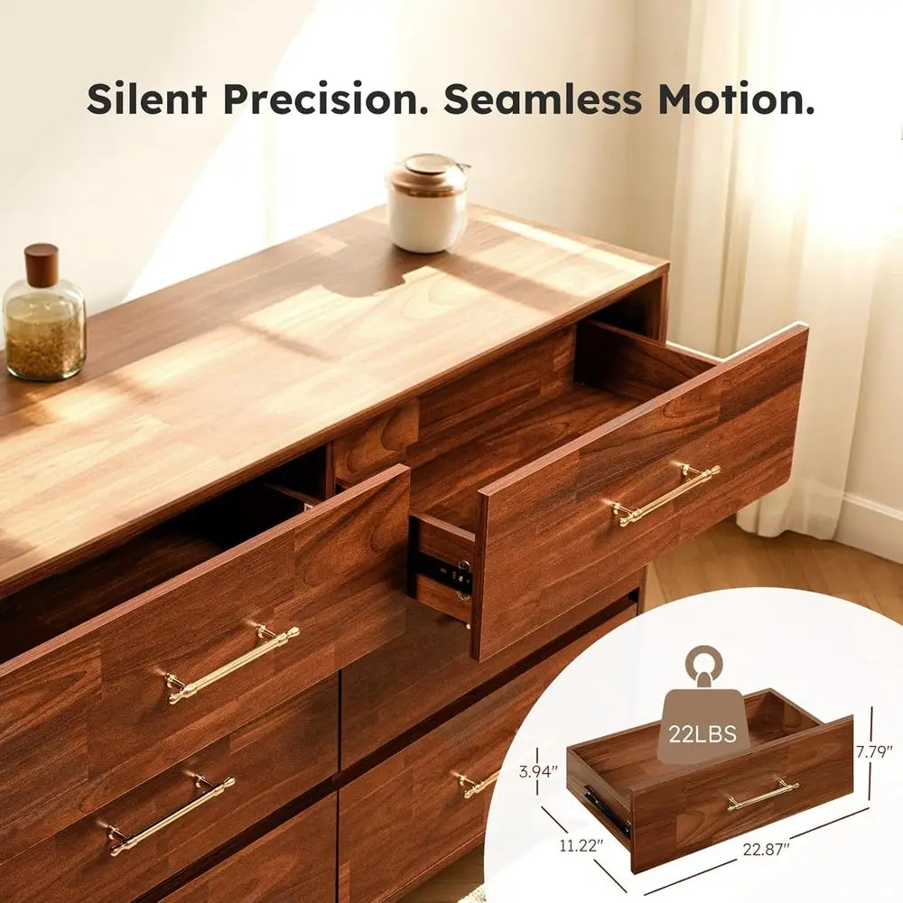 Komoda do sypialni z 6 szufladami z drewna orzechowego z wbudowanym organizerem, idealna na ubrania i niezbędne akcesoria do salonu