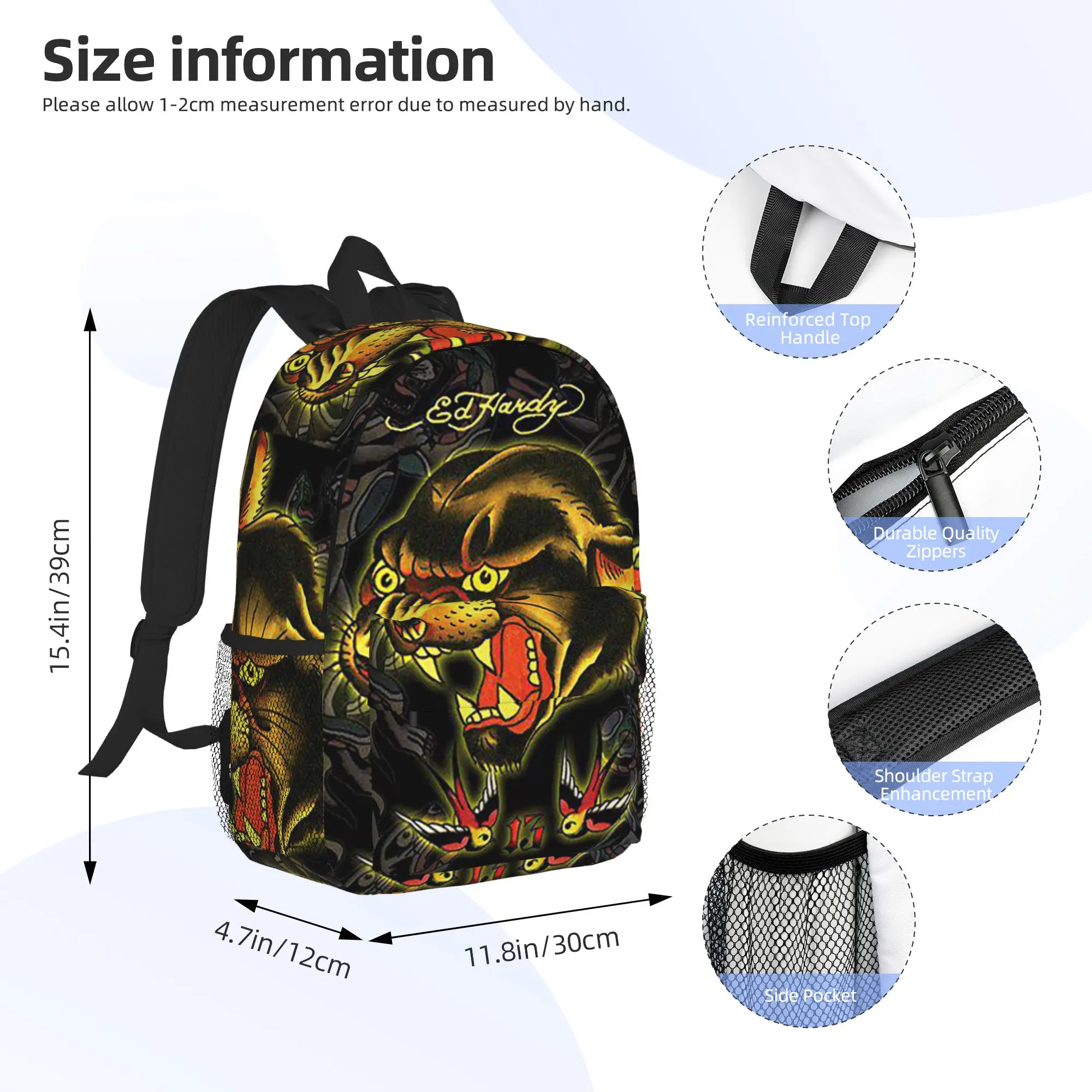 Ed-hardy Tattoo Tiger Skull Backpack Hot Sale Daypack Large Capacity Boys Girls BookBag Shoulder Bags for Men Women School Bag