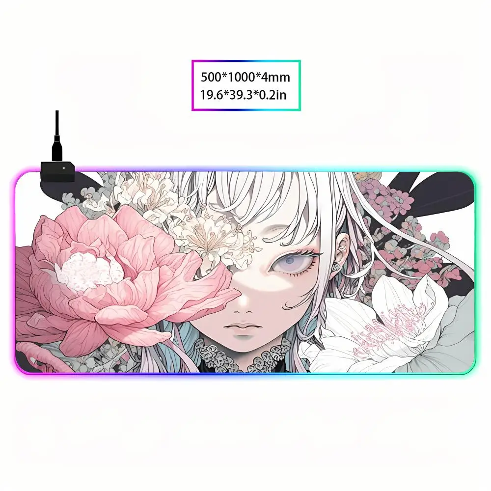 Japanische Mädchen Mauspad Animation Spiele Schöne RGB Gaming Mauspad HD Gamer Große LED Licht PC Computer Pad Rutschfeste Dekor