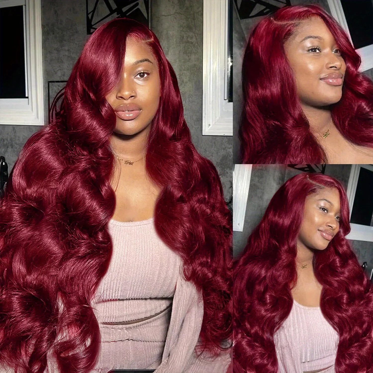 

32Inch 99J Burgundy Lace Front Wigs Human Hair 13x4 HD Body Wave Lace Front Wigs 200 Density Pre Plucked Natural Hairline