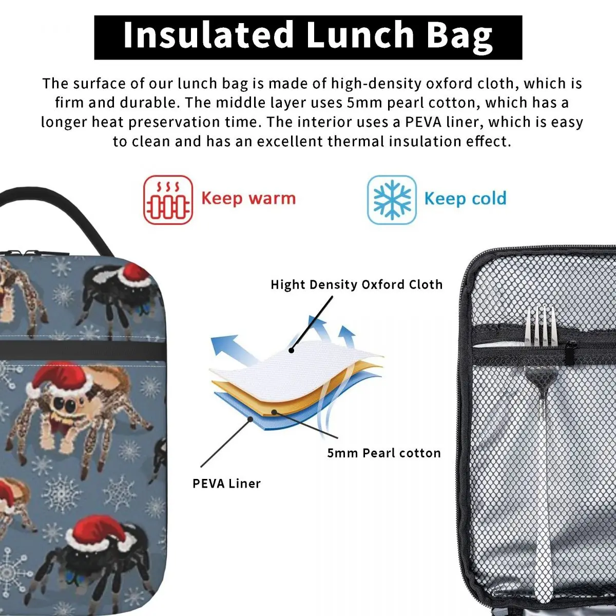 Holiday Regal Jumping Spider Phidippus Regius Insulated Lunch Bag for Women Children Portable Food Boxes Thermal Lunch Box Tote