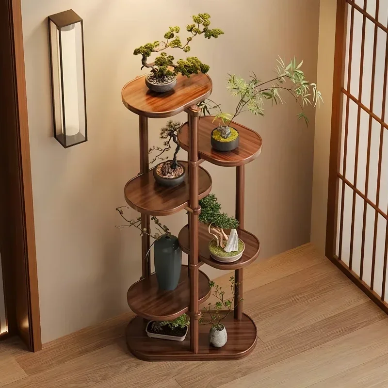 Neues Modell Blumenregal Bodenhohes Regal Mehrstöckiger Blumentisch aus Massivholz Grünpflanzen-Blumentopfregal