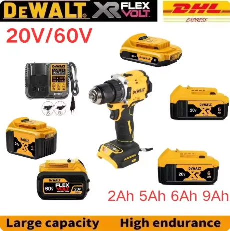 

100% genuine DeWalt Flexbolt 20V/60V batteries, power tool batteries, 2000mAh 5000mAh 6000mAh 9000mAh+Charger+electric drill