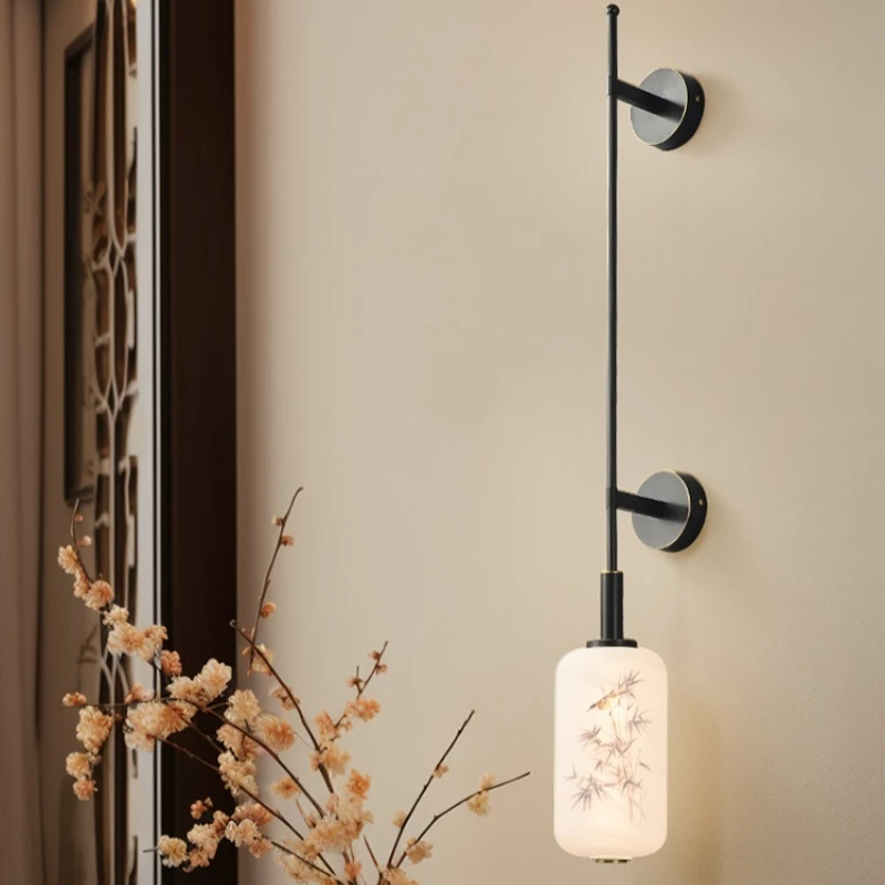 

Wall lamp, all copper living room, TV background wall lamp, Chinese style Zen hotel, bedroom bedside