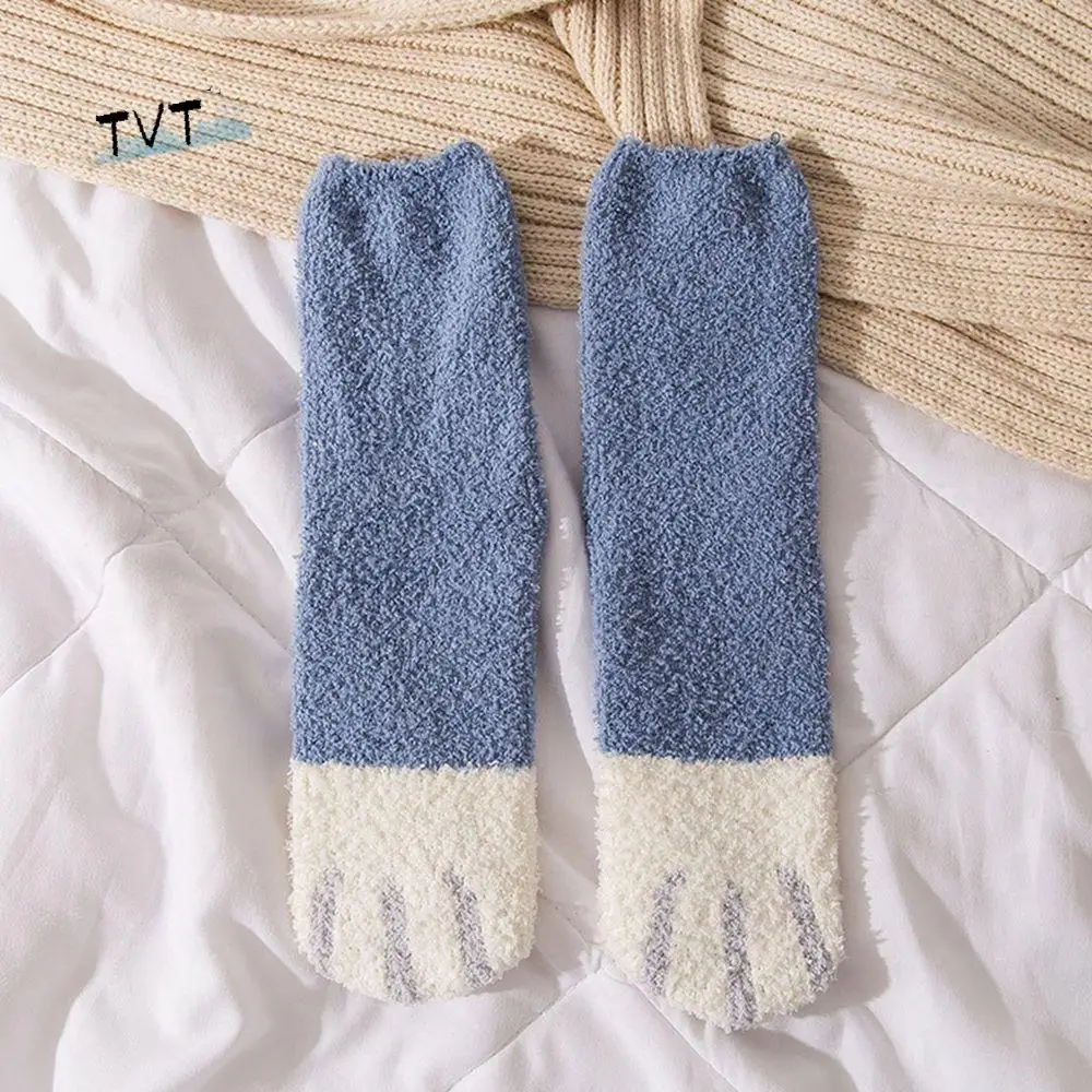 

Simple Breathable Stripe Printing Sweet Girls Female Hosiery Cute Floor Socks Coral Fleece Socks Mid-tube Socks