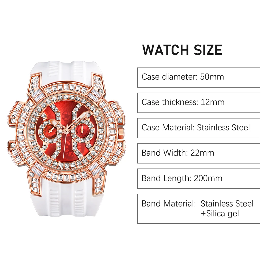 Luxury Brand Men Big Face Watch Rectangle Diamond Red Dial Quartz Wristwatch Hip Hop Rapper Sport Waterproof Date Clock 2022 New