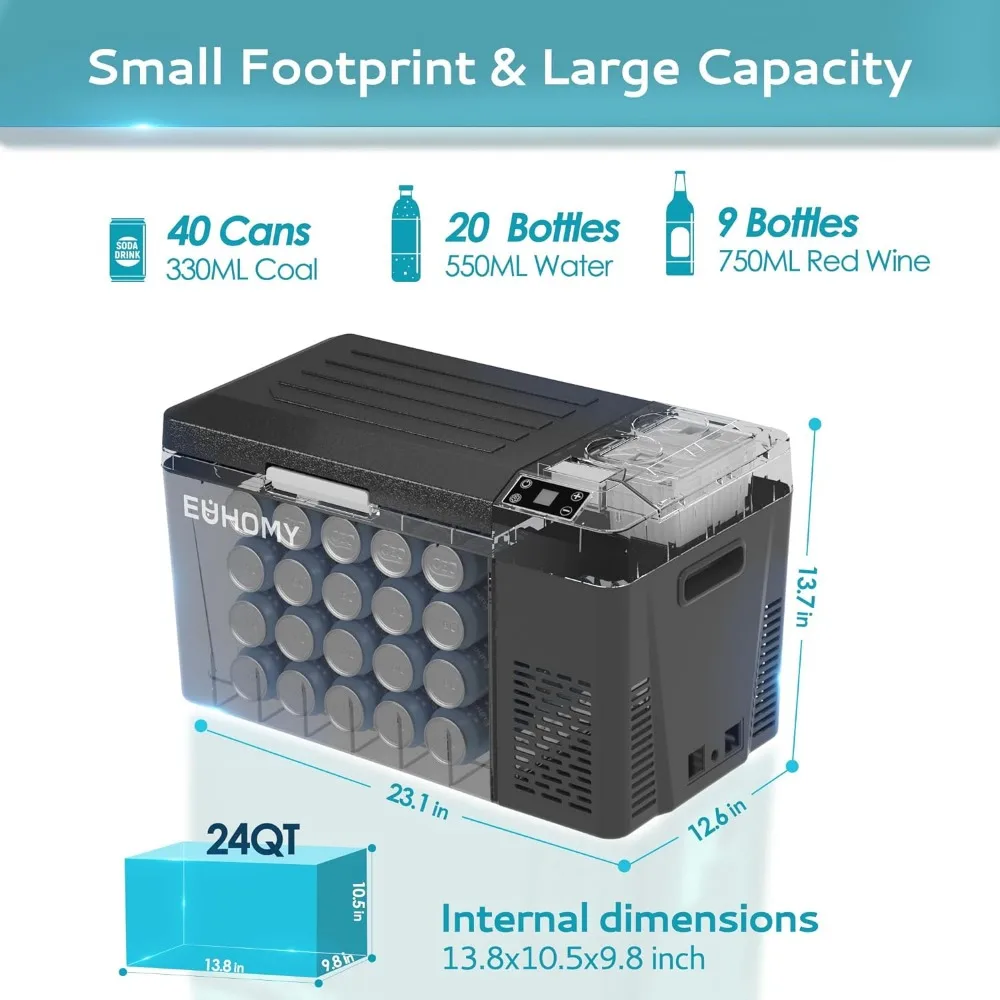 24QT(23Liter) Portable Fridge, Car refrigerator,12/24V DC & 110-240V AC,  for Camping, Travel, RV, Truck, Outdoor or Home use.