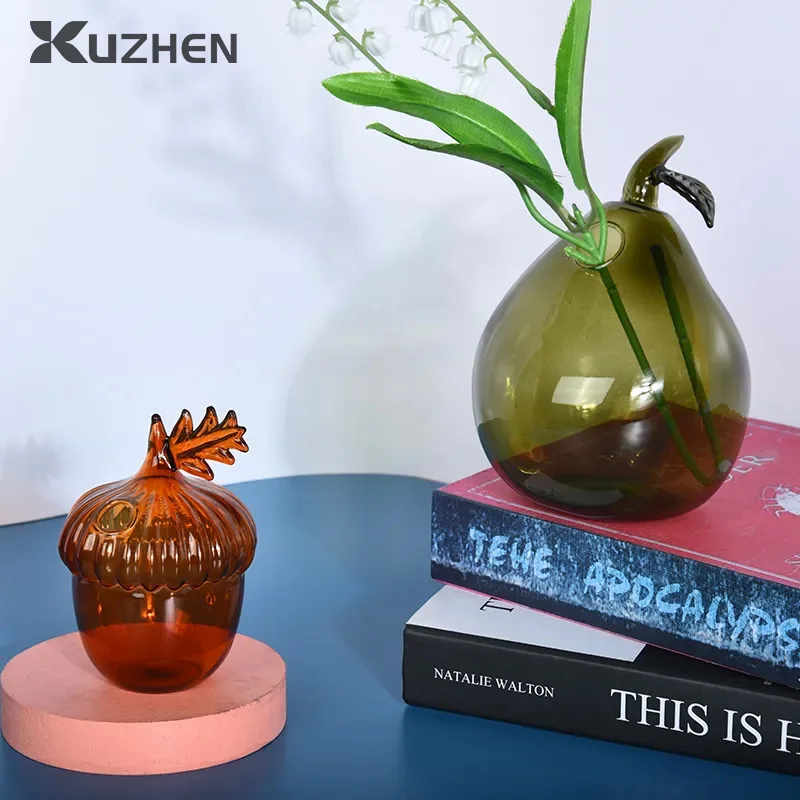 4 Styles Pomegranate Hazelnut Pear Gourd Shape Flower Vase Creative Cute Glass Home Table Shelf Foreplace Garden Decoration