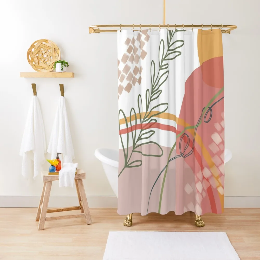 

Современная абстрактная занавеска для душа в стиле бохо середины века с листьями, ванна, деко для ванной комнаты, современные душевые занавески для ванной комнаты