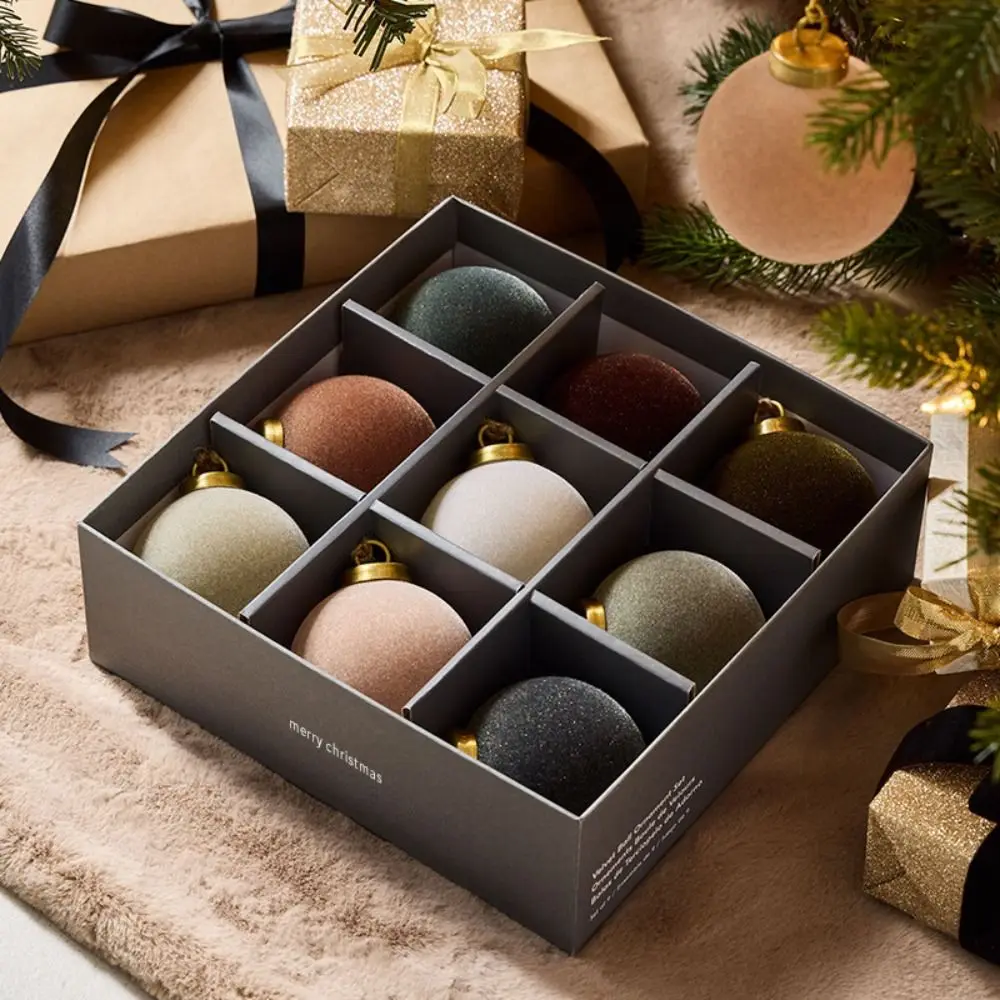 

9pcs 8cm Velvet Christmas Ball Pendant Shatterproof Flocking Christmas Hanging Balls Reusable Xmas Tree Ornaments