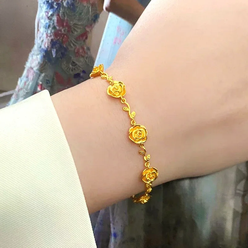

Fashion Elegant Rose Bracelet Bangle for Women Women's New Vintage Flower Jewelry Fine Jelwery Gifts