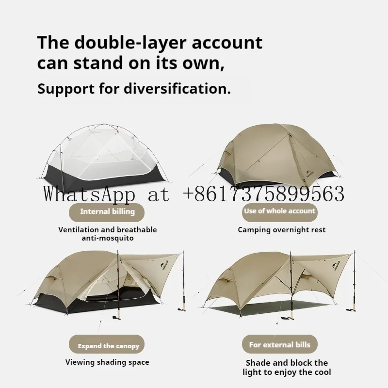 1-2 Person Camping Tent 15D Nylon 3 Season Waterproof Ultralight Portable