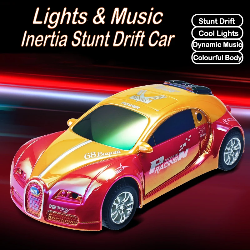 Children's Inertia Drift Car Cool Colourful Lights Music Stunt Car Simulation Car Model Boys Small Racing Car Toy Birthday Gift