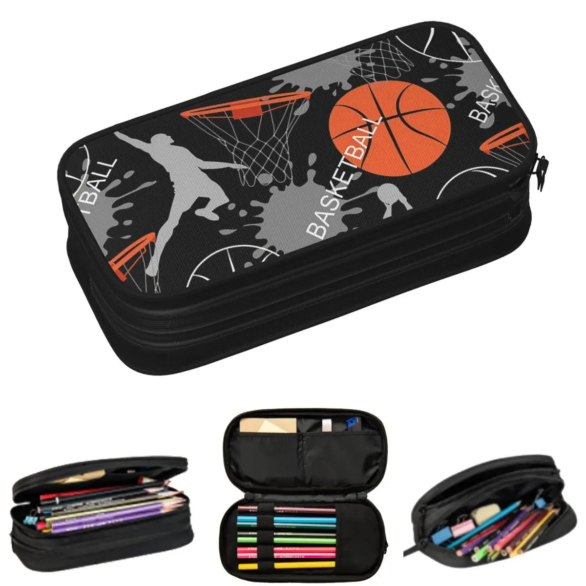 Sporty Basketball Themed Pencil Cases for Student Gifts Pen Box Pencil Bag Large Storage Pencil Pouch