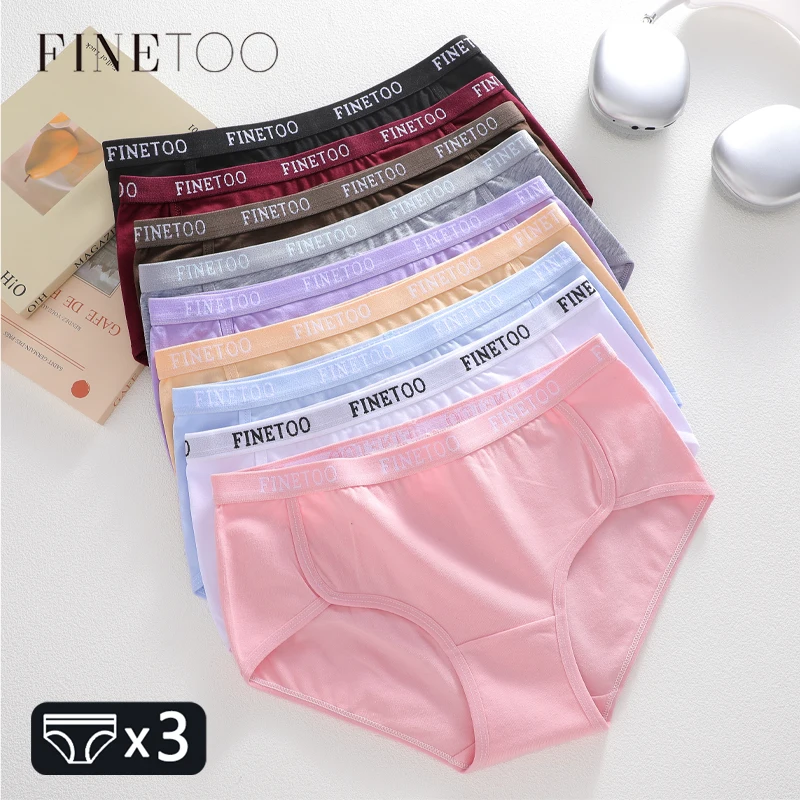 FINETOO 3pcs Cotton Elastic Belt Underwear Sexy Low Waist Comfortable Panties Female Plus Size Breathable Casual Lingerie S-XXL
