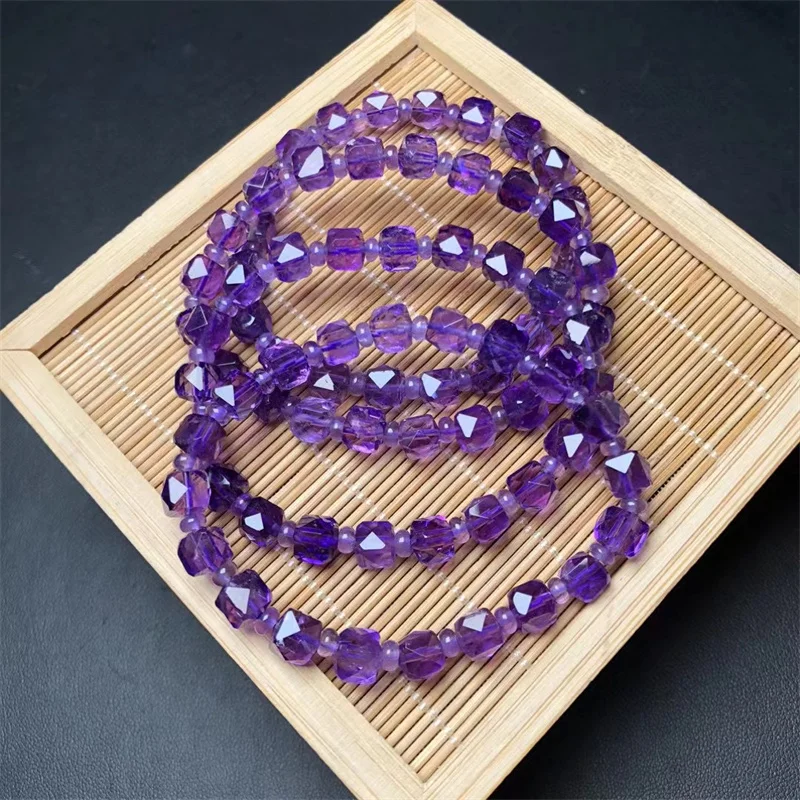 

Natural Amethyst Cube Bracelet Gemstone Reiki Crystal Healing Gemstone Fashion Bracelet Jewelry Gift 7MM