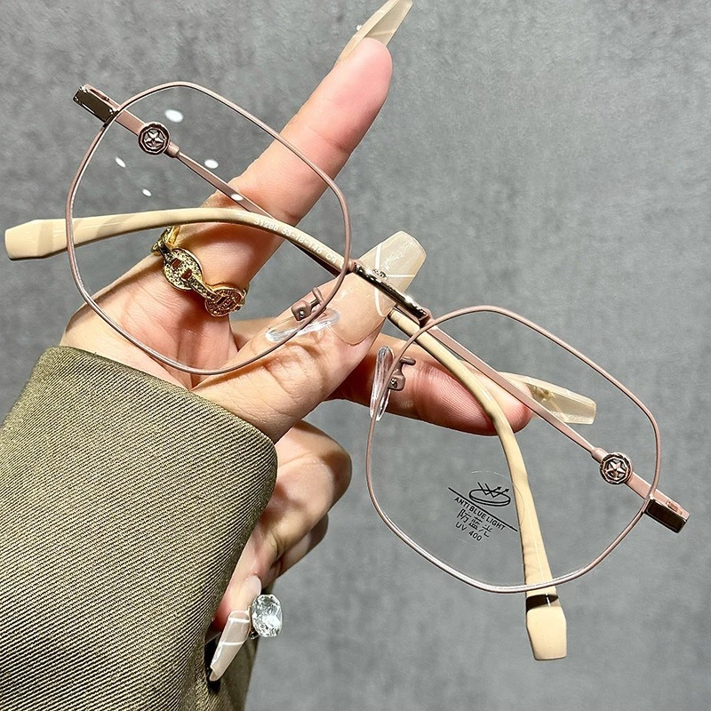 EYORA Currents Metal Reading Glasses for Women Polygon Anti Blue Light Photochromic Glasses Optical Lenses with Prescription