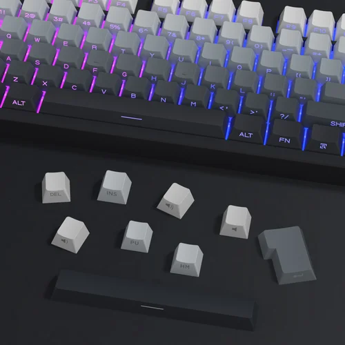 Imagen 2 del producto Nuevo 133 teclas gradiente gris PBT doble disparo Keycap impresión lateral brillo a través de teclas retroiluminadas para teclado mecánico Cherry Gamer