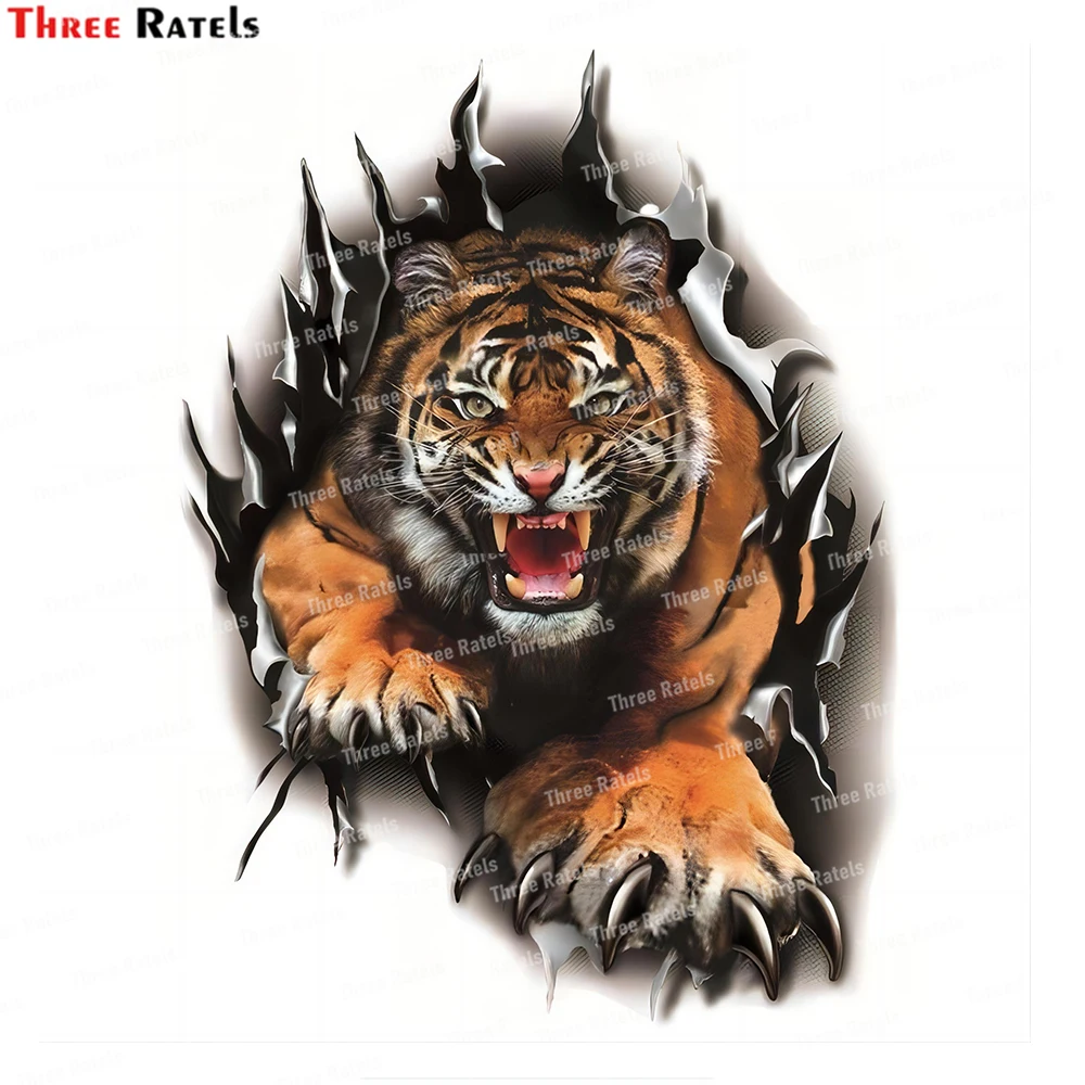 Three Ratels L154 Car Styling Funny Warning Wild Nature Cruel Angry Tiger Adhesive PVC Decal Waterproof Car Body Stickers